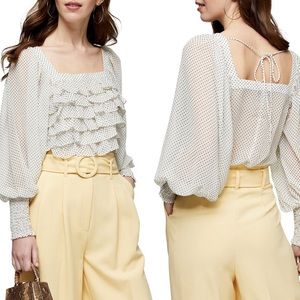 Top shop crop ruffle blouse. White with black polka dots.